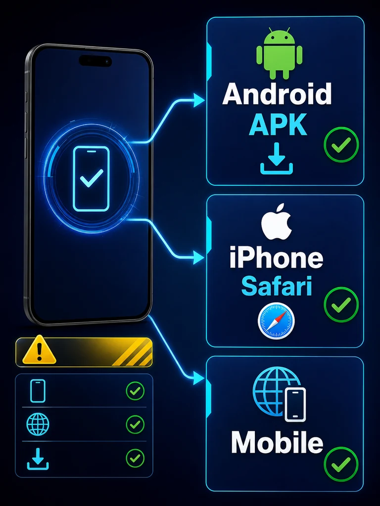 Choisir entre APK Android, Safari iPhone et site mobile 1xBet